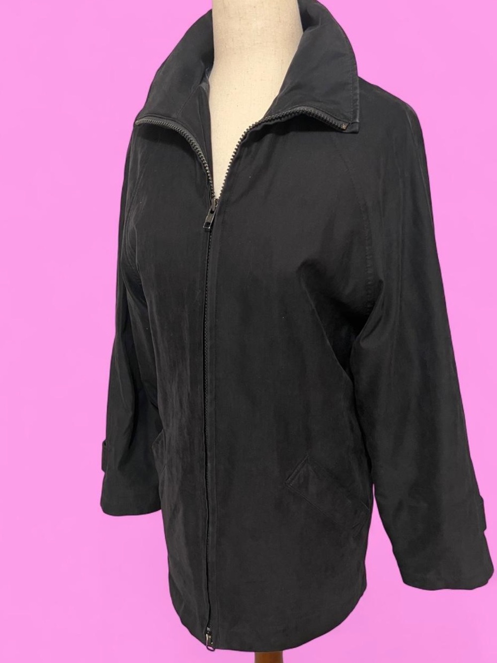 London Fog Black Petite Zip Front Jacket Coat Small SP